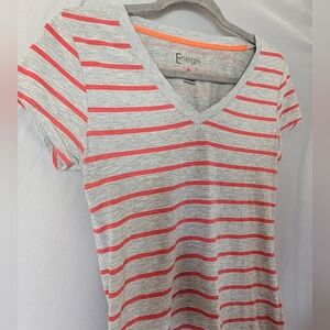 Energie Gray & Coral Stripe V-Neck Tee Size S